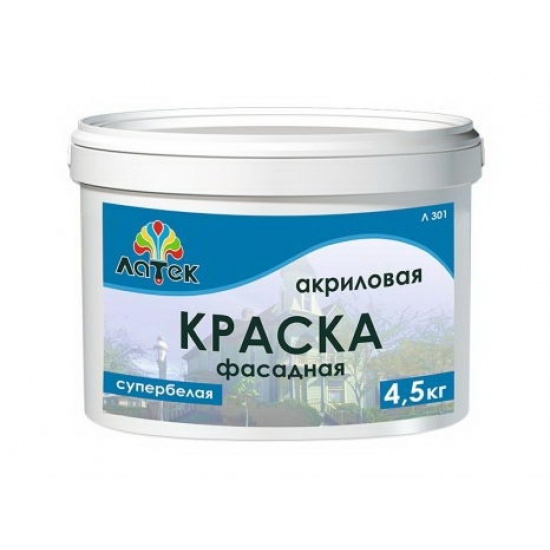 Краска акриловая фасадная супербелая 14 кг Латек Л301 - 1