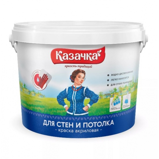 Краска акриловая ВД-АК (W3) для стен и потолка 2,7 кг Казачка (4шт) - 1