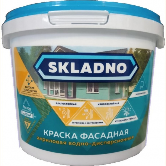 Краска акриловая ВД-АК фасадная 25 кг белая матовая Складно 09-151-002-250 () - 1