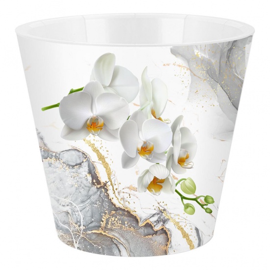 Горшок для цветов InGreen London Orchid Deco D160 мм, 1,6 л с дренажной вставкой, белая орхидея IG619610519 (16) - 1