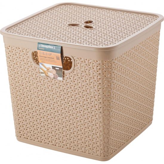 Корзина для хранения Keeplex Rattan со съемной крышкой 21л квадратная 30х30х28см морской песок KL130511015 (6) - 1